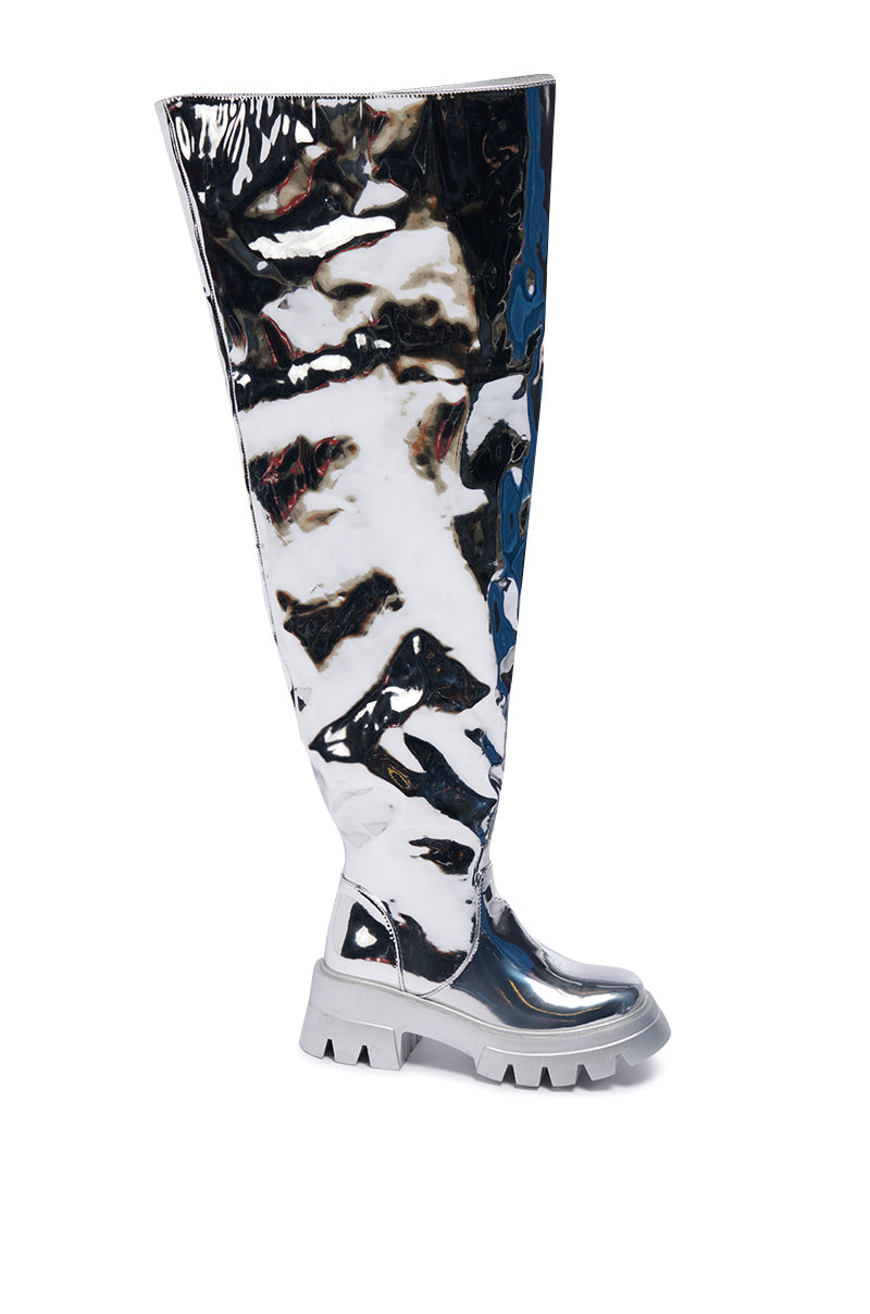 AZALEA WANG CORTLAND SILVER THIGH HIGH BOOT