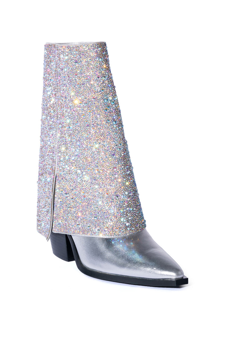 AZALEA WANG ANNABELLE EMBELLISHED WESTERN BOOT IN SILVER