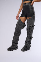 AZALEA WANG FAUSTA DENIM CHAP BOOT