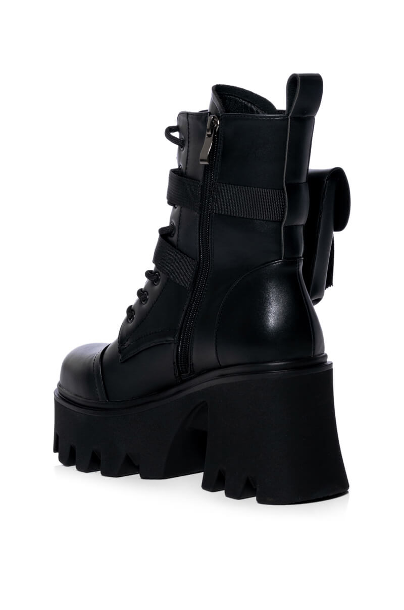 AZALEA WANG FOLLOW CHUNKY COMBAT BOOTIE IN BLACK
