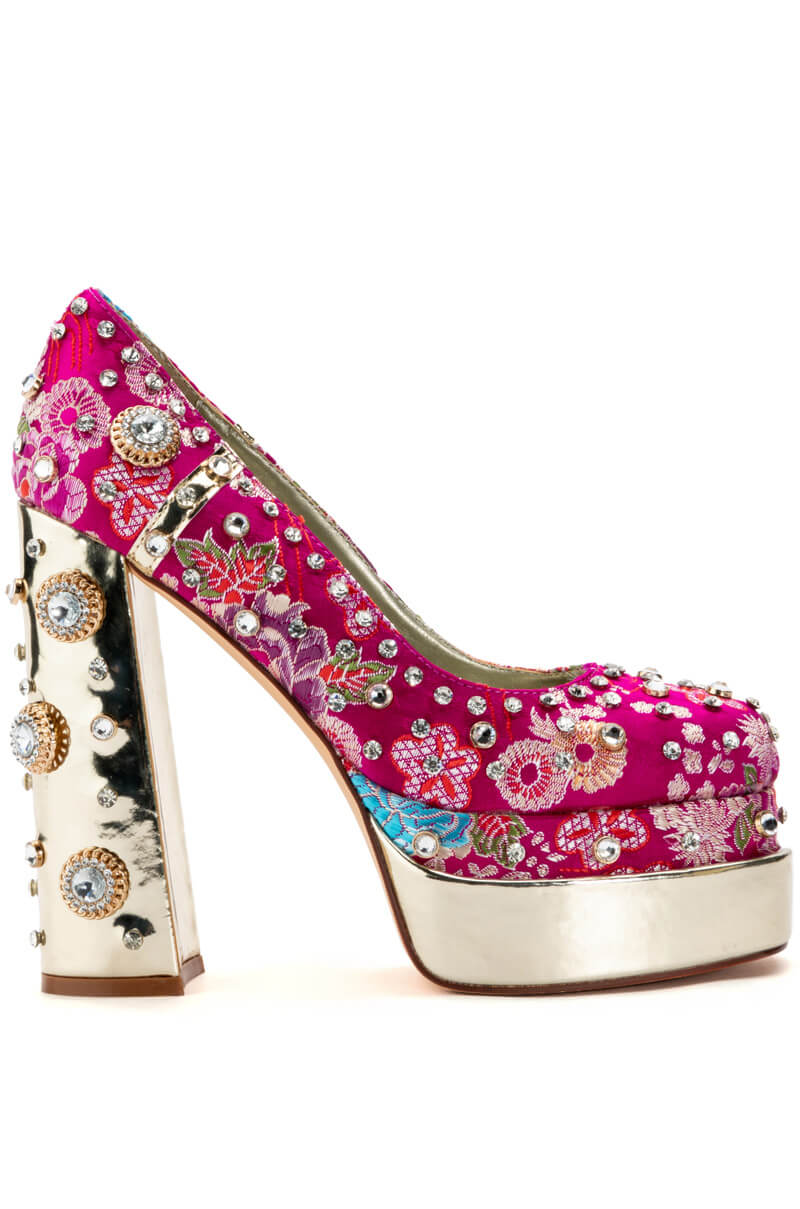 AZALEA WANG GEMMA SATIN EMBELLISHED PUMP IN PINK