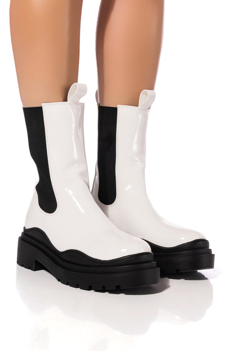 AZALEA WANG GHOSTED FLATFORM CHELSEA BOOT IN BLACK WHITE