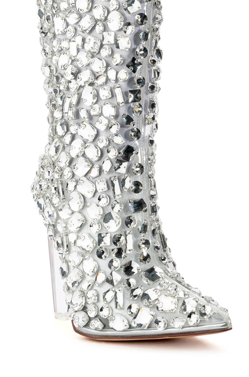 AZALEA WANG HONEY EMBELLISHED PVC CHUNKY BOOT IN SILVER