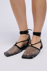 AZALEA WANG LIVINGTON BLACK RHINESTONE MESH FLAT