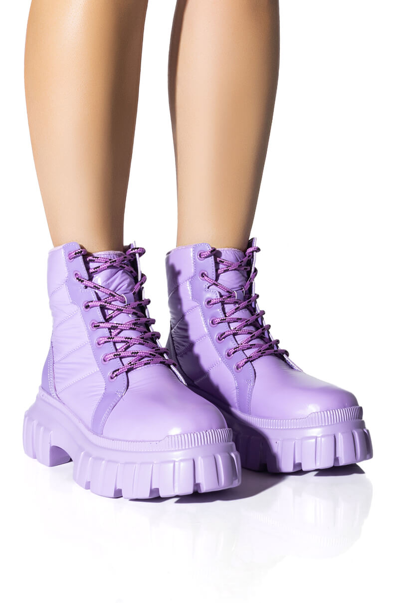 AZALEA WANG MERCEDES PUFFER FLATFORM BOOT IN PURPLE