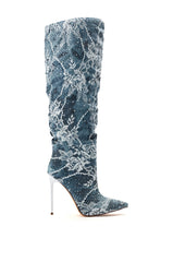 AZALEA WANG OPAL DENIM AND DIAMOND STILETTO BOOT
