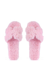 AZALEA WANG PEABODY PINK FUZZY SLIP ON SANDAL