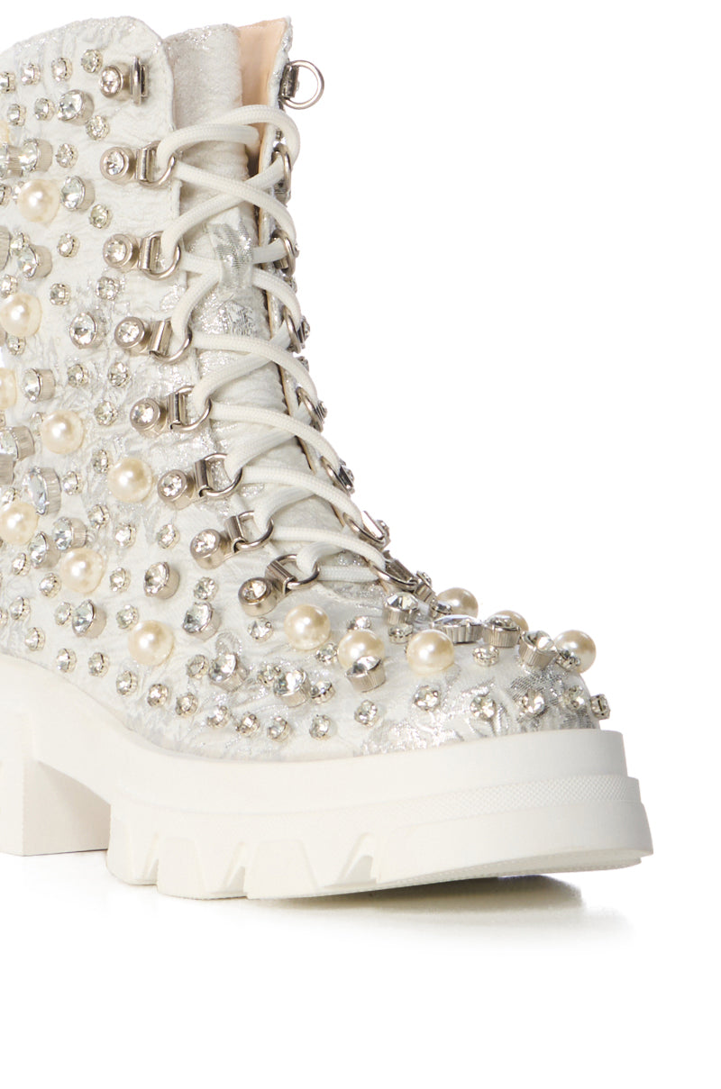 AZALEA WANG SCOTCHIE SILVER EMBELLISHED BOOTIE