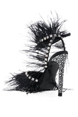 AZALEA WANG SEINE BLACK FEATHER AND DIAMOND EMBELLISHED PUMP