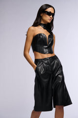 BLAIR FAUX LEATHER MOCK NECK CORSET TOP
