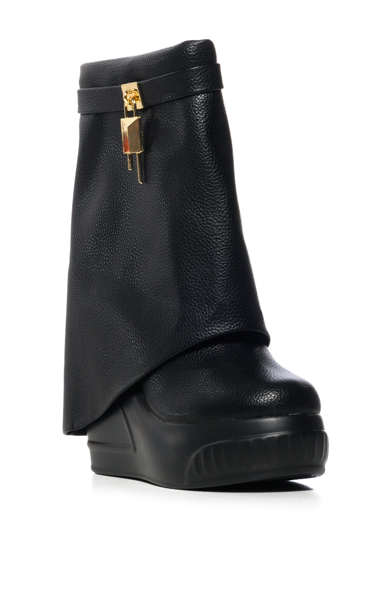 BROOK BLACK PU FOLD OVER BOOTIE