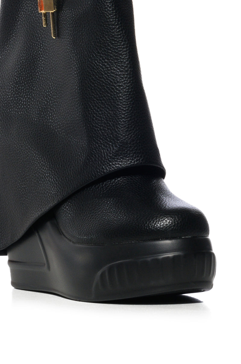 BROOK BLACK PU FOLD OVER BOOTIE