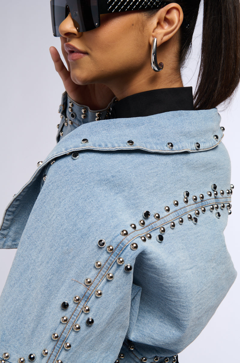 DENIM STUD BOLERO JACKET