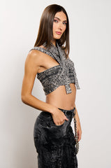 DONITA DENIM HALTER NECK CROP TOP