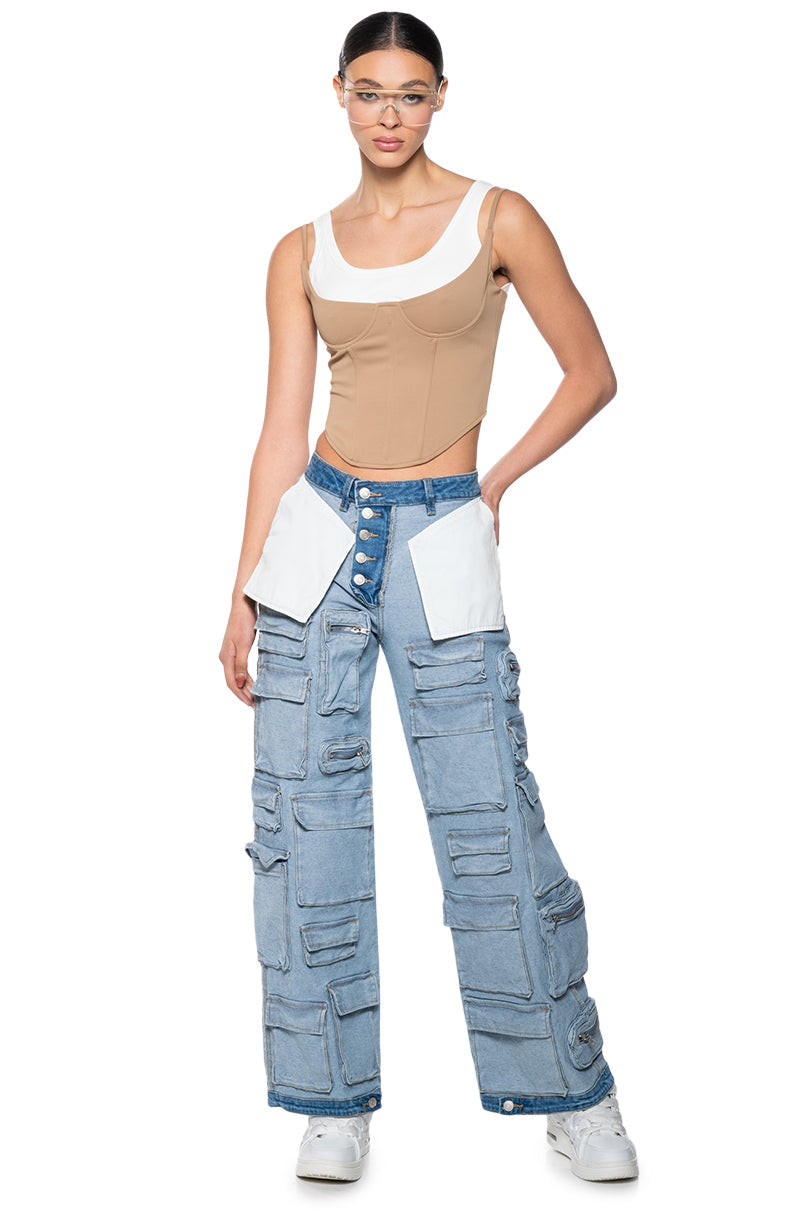 DOUBLE LAYER RIB KNIT TANK CORSET TOP