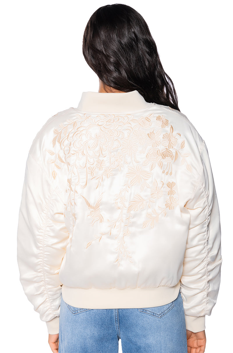 EMBROIDERED MONOTONE OVERSIZE BOMBER