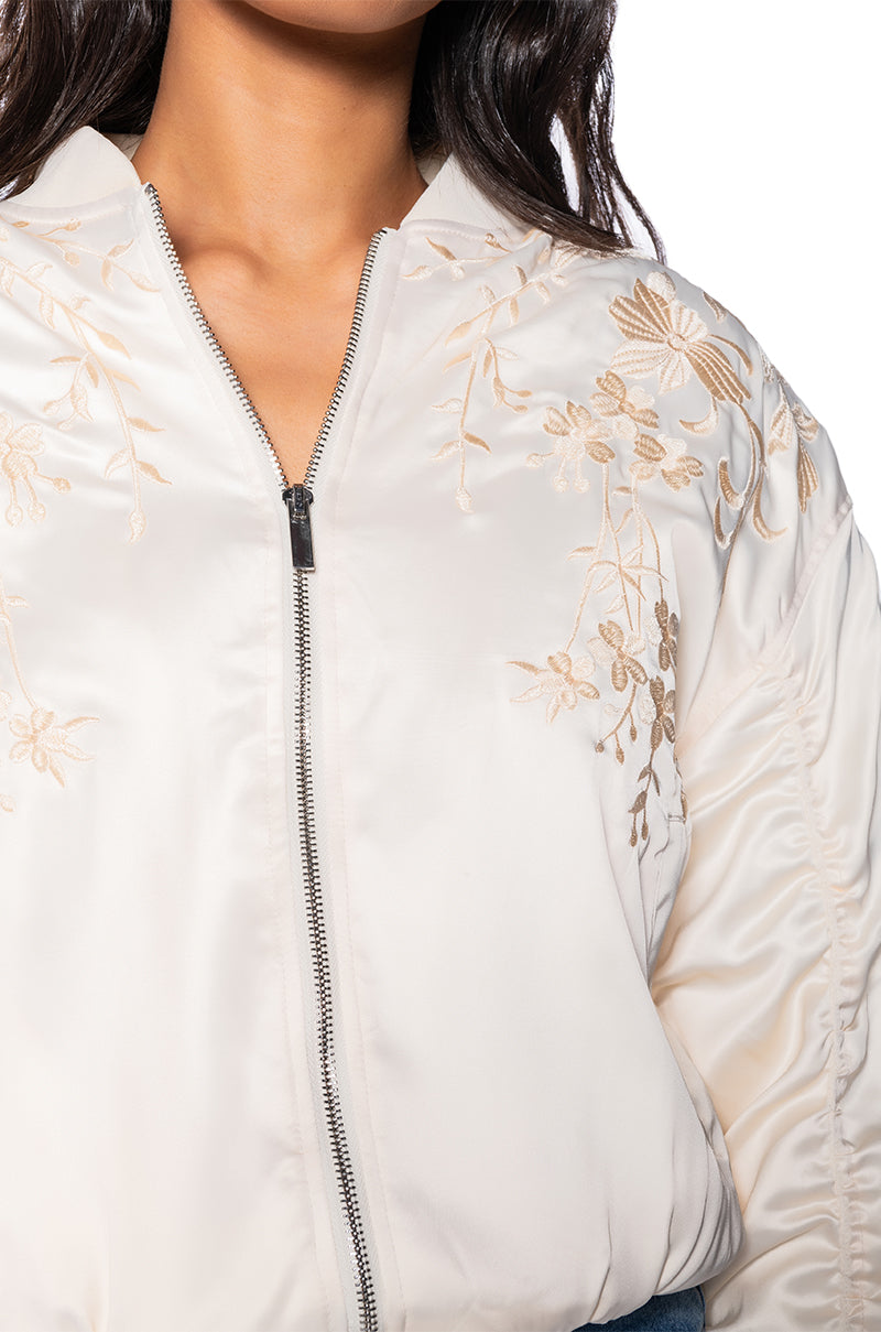 EMBROIDERED MONOTONE OVERSIZE BOMBER