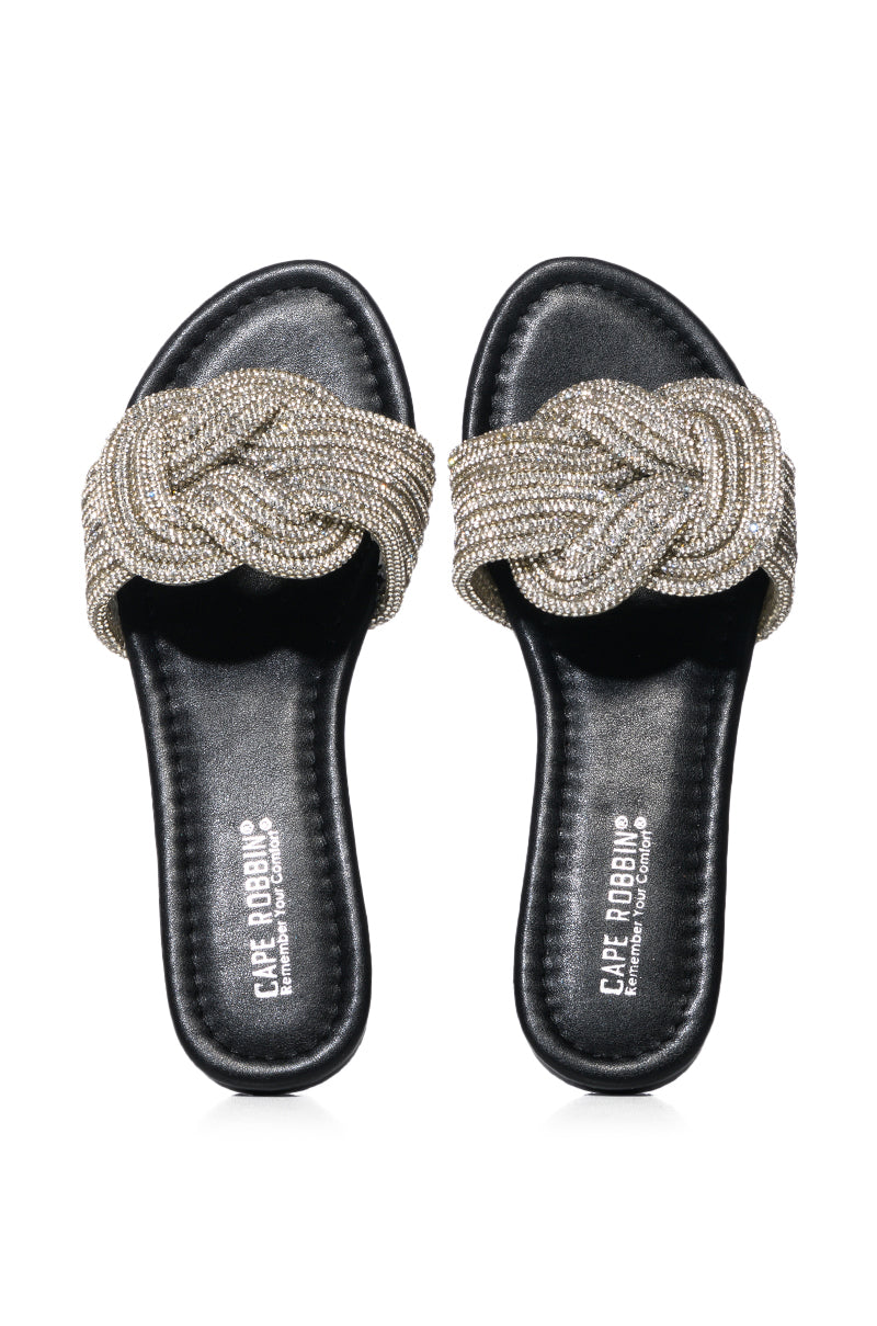 JEFFER BLACK BRAIDED FLAT IN BLACK