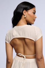 JUST LIKE MAGIC METALLIC KNIT OPEN BACK TOP IN BEIGE