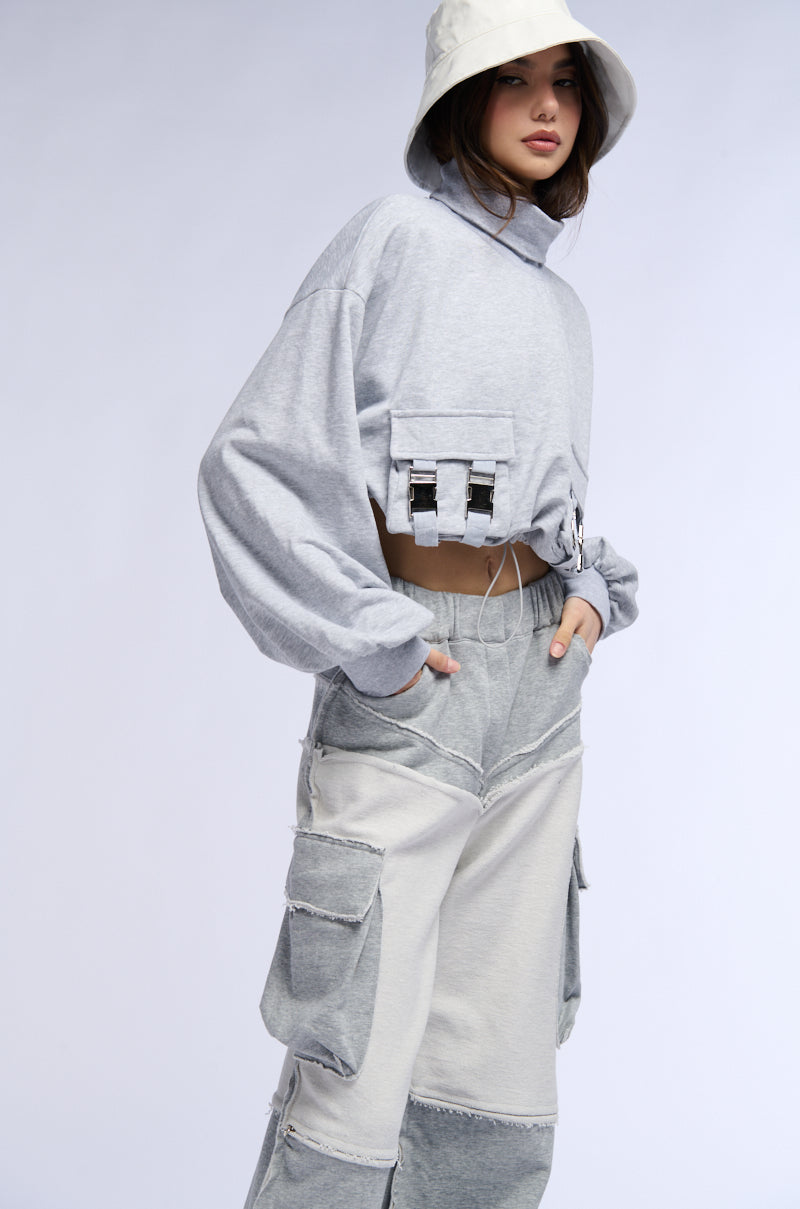 LENI CARGO POCKET MOCK NECK SWEATSHIRT