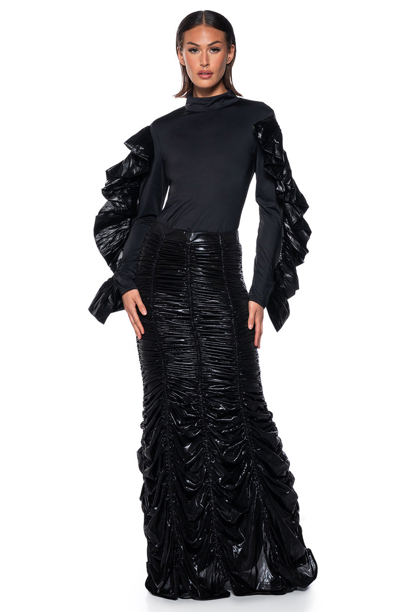 LOST IN TRANSLATION LONG SLEEVE STRETCH MOCK NECK TOP