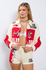 LUCKY ME EMBROIDERED BOMBER