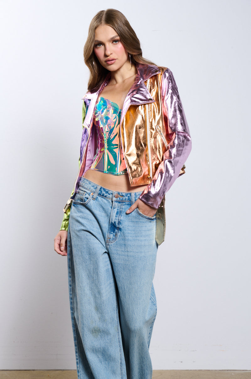 METALLIC PASTEL MOTO JACKET