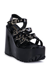 MICHAELA BLACK WEDGE PLATFORM SANDAL