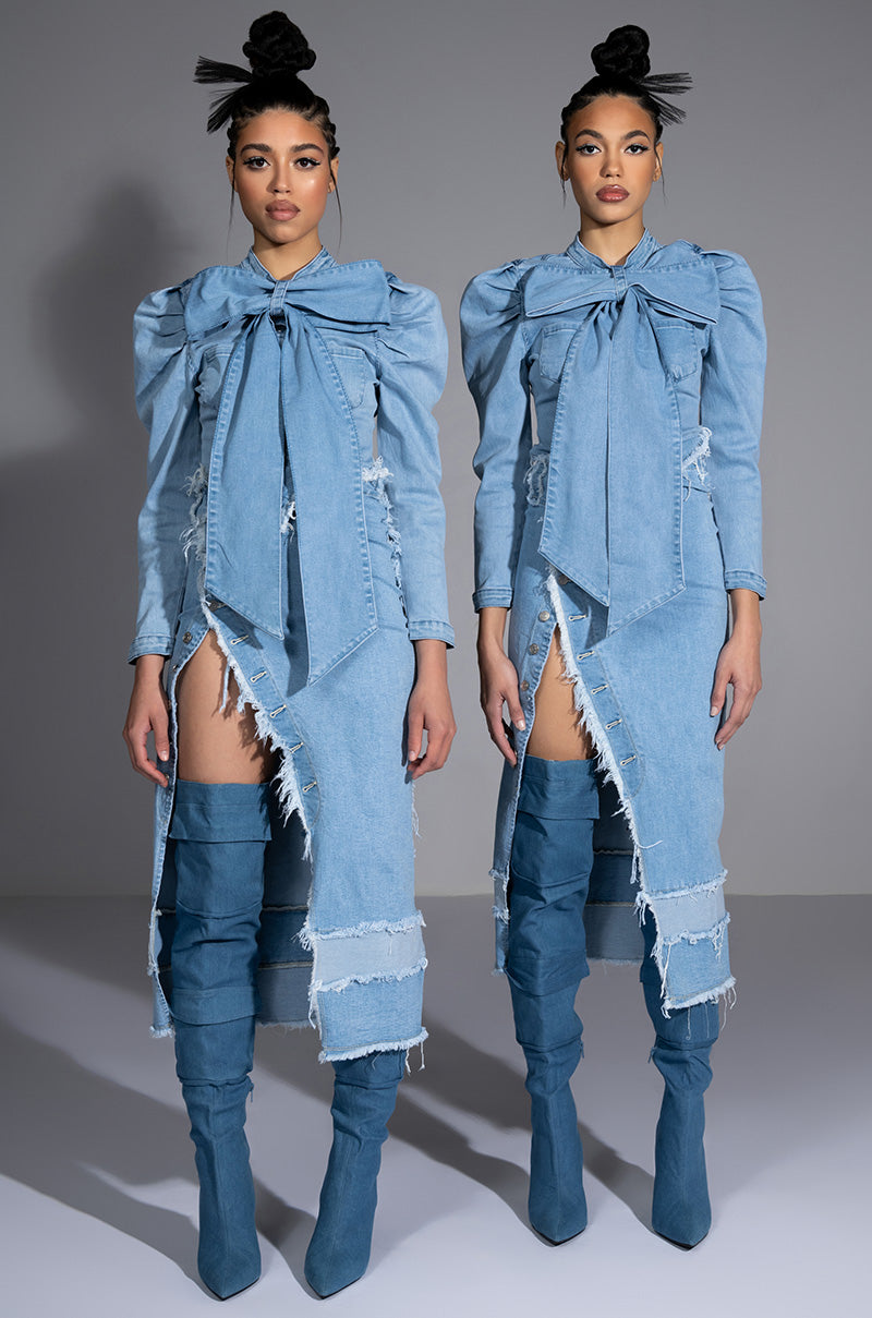 MISS INDEPENDENT DENIM LONG SLEEVE BLOUSE