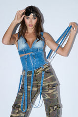 NEVER CHEAP RHINESTONE BELT IN BLUE