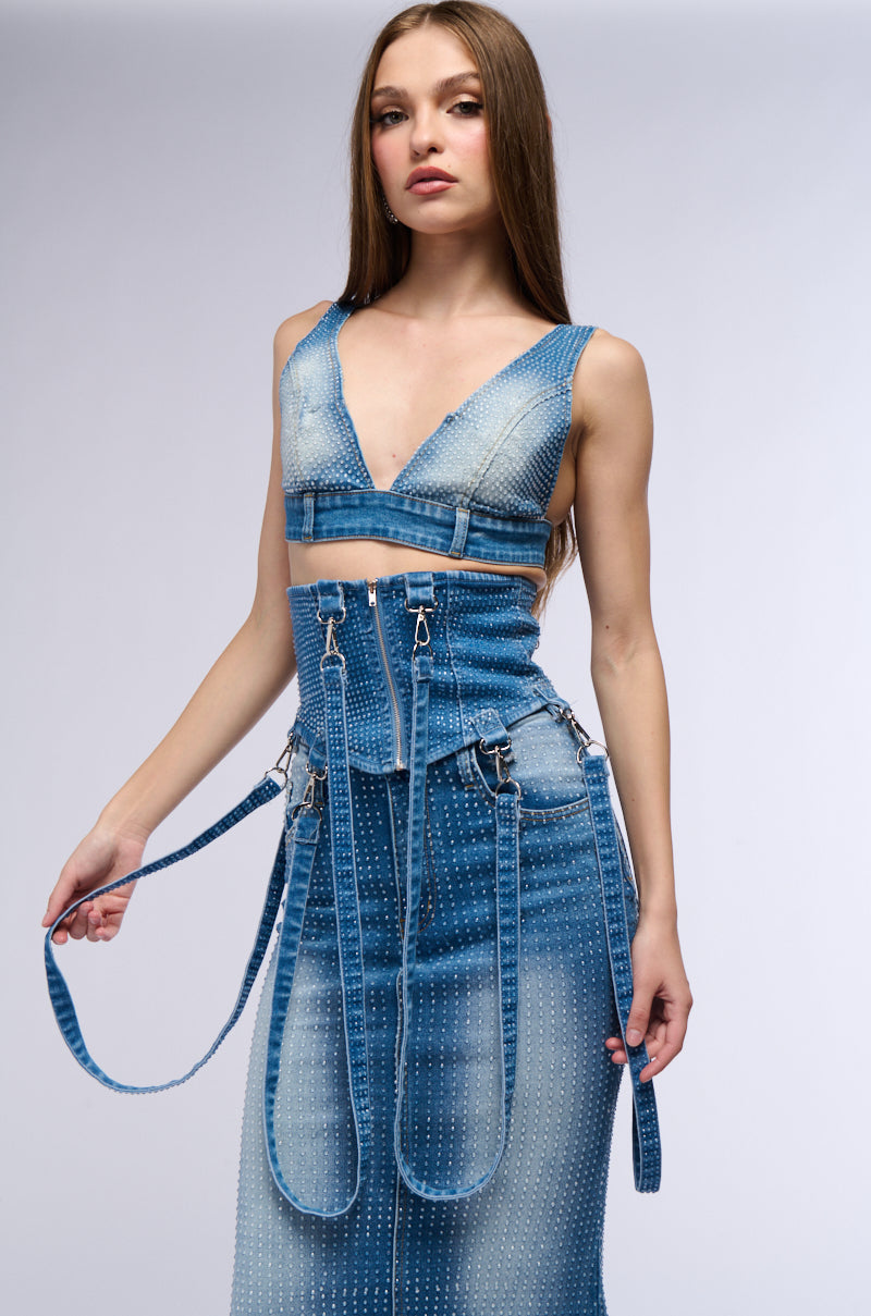 NEVER CHEAP RHINESTONE BELT IN BLUE