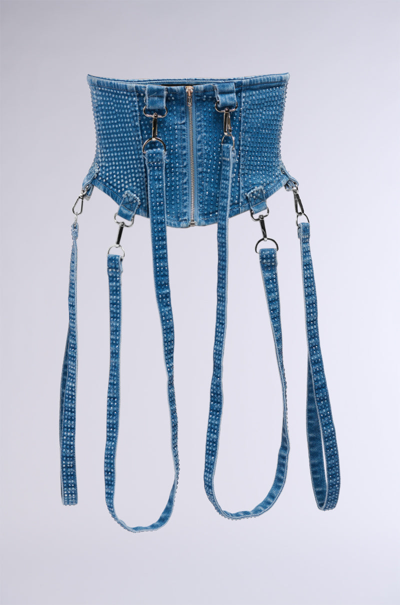 NEVER CHEAP RHINESTONE BELT IN BLUE