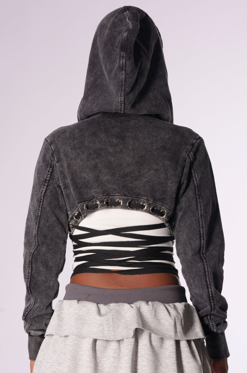 NOT MY FAULT MINERAL WASH LACE UP SWEATSHIRT