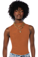 PAXTON SLEEVELESS MESH BODYSUIT IN LIGHT BROWN