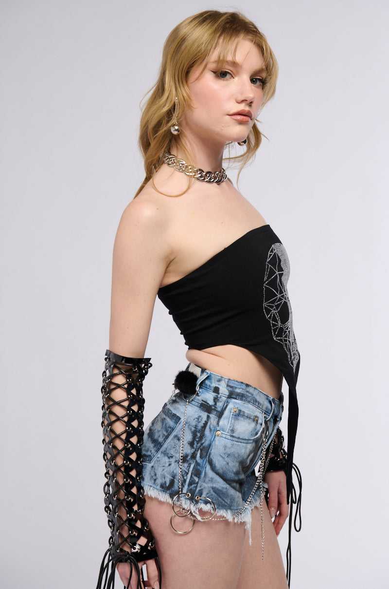ROCK CHIC RHINESTONE SKULL BANDEAU TOP